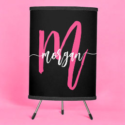 Hot Pink Black Monogram Girl&#39;s Dorm Room Tripod Lamp