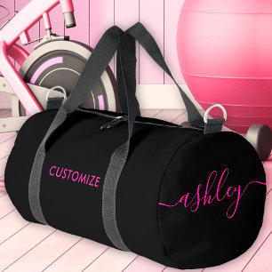 Hot Pink Black Monogram Girl's Script Name Duffle Bag