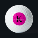 Hot Pink Black Monogram Golf Balls<br><div class="desc">These simple,  modern golf balls with your first name in a trendy script font in white and your first initial in a modern cap font in black on hot pink are perfect for you.  They're stylish and trendy and yet very classic. They're unique - like you!</div>