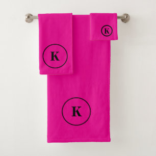 Hot Pink Black Monogram Initial Colorful Modern Bath Towel Set