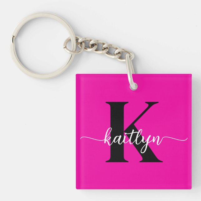 Hot Pink Black Monogram Keychain (Front)