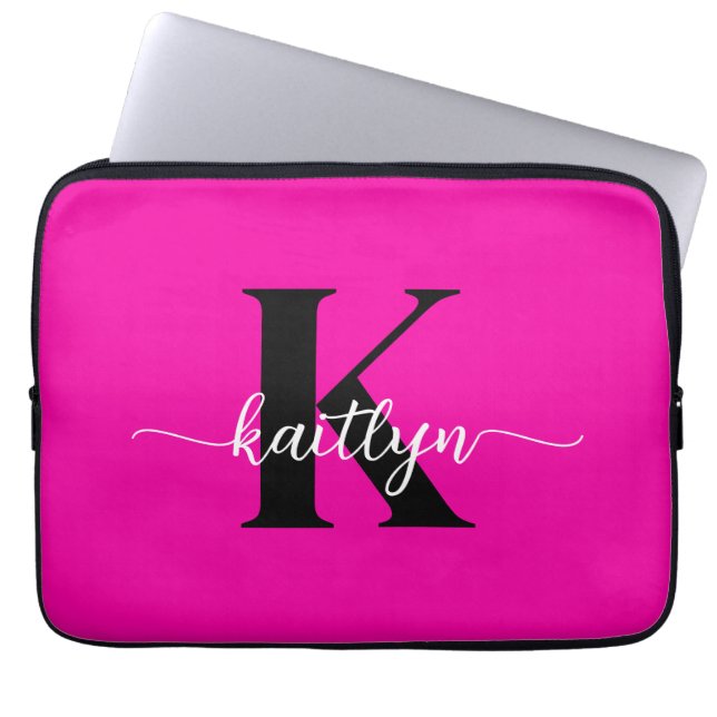 Hot Pink Black Monogram Laptop Sleeve (Front)