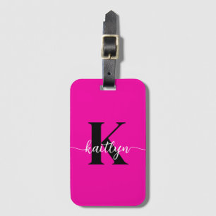 Hot Pink Black Monogram Luggage Tag
