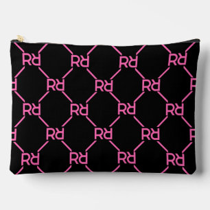 Hot Pink Black Monogram Name Girl's Initial Luxury Accessory Pouch