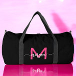 Hot Pink Black Monogram Name Girl's Script Sports Duffle Bag<br><div class="desc">Elevate your game with our Hot Pink Monogram Name Girl's Script Sports Duffle Bag! Featuring a vibrant hot pink design, this duffle bag is personalized with your name in an elegant script font for a custom touch. Ideal for sports, gym sessions, or travel, it offers ample space and durable construction...</div>