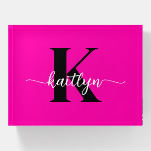Hot Pink Black Monogram Paperweight