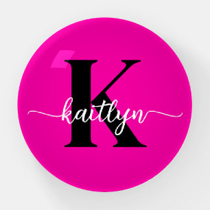 Hot Pink Black Monogram Paperweight