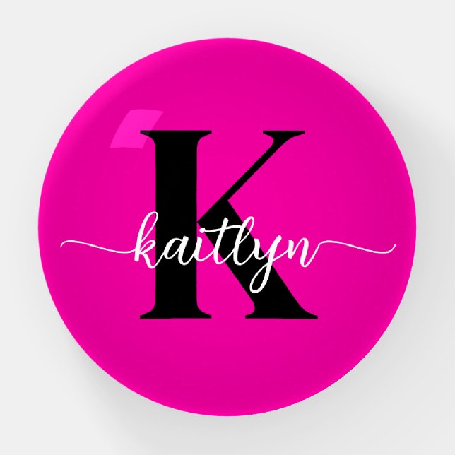 Hot Pink Black Monogram Paperweight (Front)
