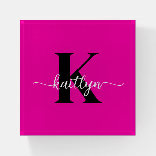 Hot Pink Black Monogram Paperweight