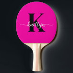 Hot Pink Black Monogram Ping Pong Paddle<br><div class="desc">This simple,  elegant hot pink ping pong paddle with your first name in a trendy script font in white and your first initial in a modern cap font in black is perfect for you.  It's stylish and trendy and yet very classic. It's unique - like you!</div>