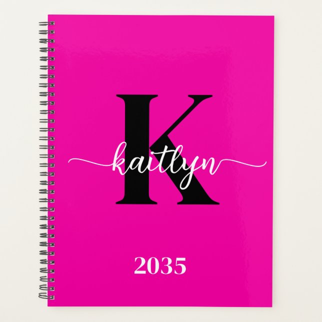 Hot Pink Black Monogram Planner (Front)