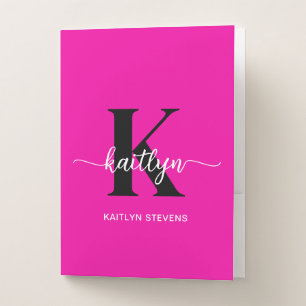 Hot Pink Black Monogram Pocket Folder