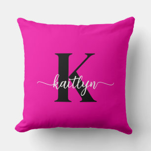 Hot Pink Black Monogram Throw Pillow
