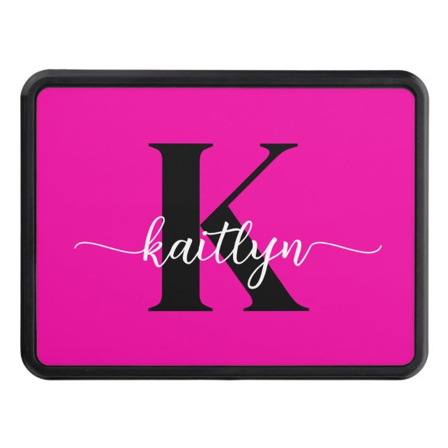 Hot Pink Black Monogram Trailer Hitch Cover (Front)