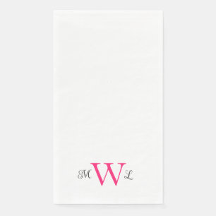 Hot Pink & Black Monogram White Elegant Wedding Paper Guest Towels