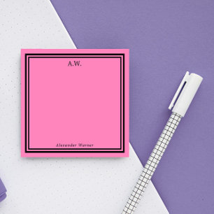 Hot Pink & Black Monogrammed Post-it Notes
