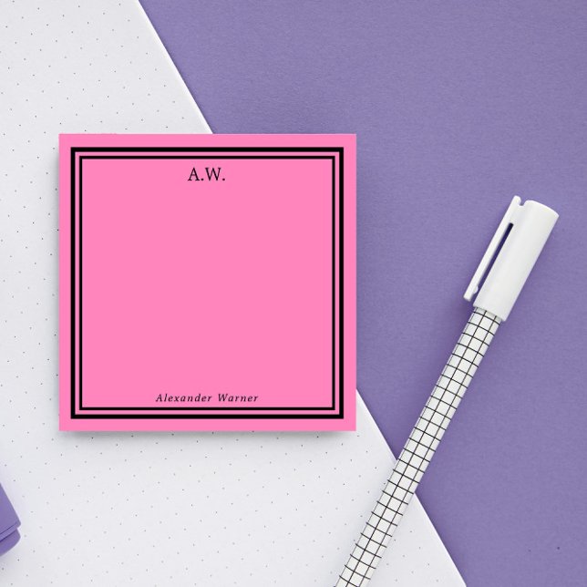 Hot Pink & Black Monogrammed Post-it Notes (Creator Uploaded)