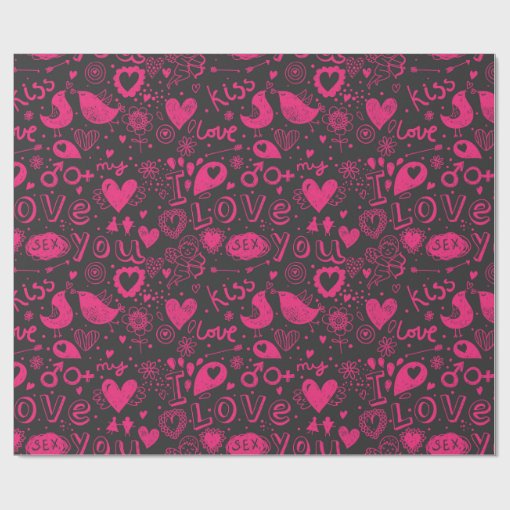 Hot Pink & Black Pattern Romantic Wrapping Paper Zazzle