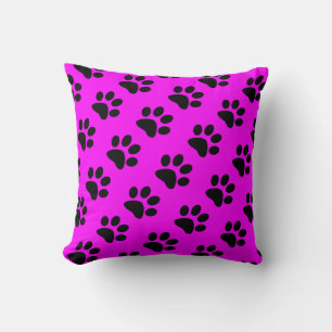 Hot Pink Black Paw Prints Patterns Cute Girly Throw Pillow
