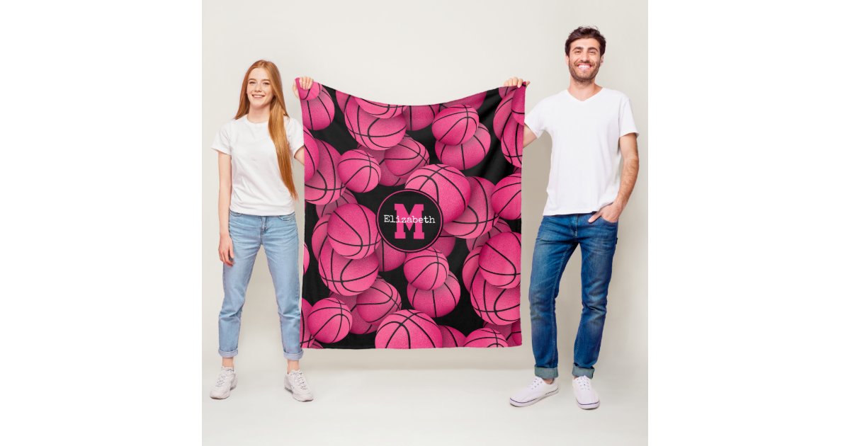 Hot Pink Black Personalized Girls Basketball Fleece Blanket Zazzle