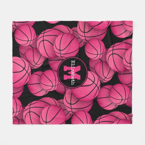 hot pink black personalized girls basketball fleece blanket Zazzle