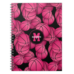 hot pink black personalized girls basketball  notebook