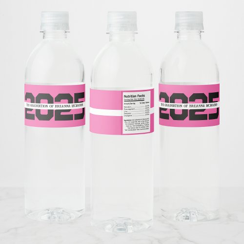 Hot Pink  Black Personalized Graduation Water Bottle Label