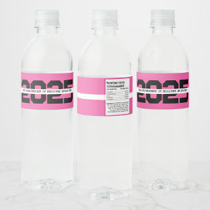 Hot Pink & Black Personalized Graduation Water Bottle Label