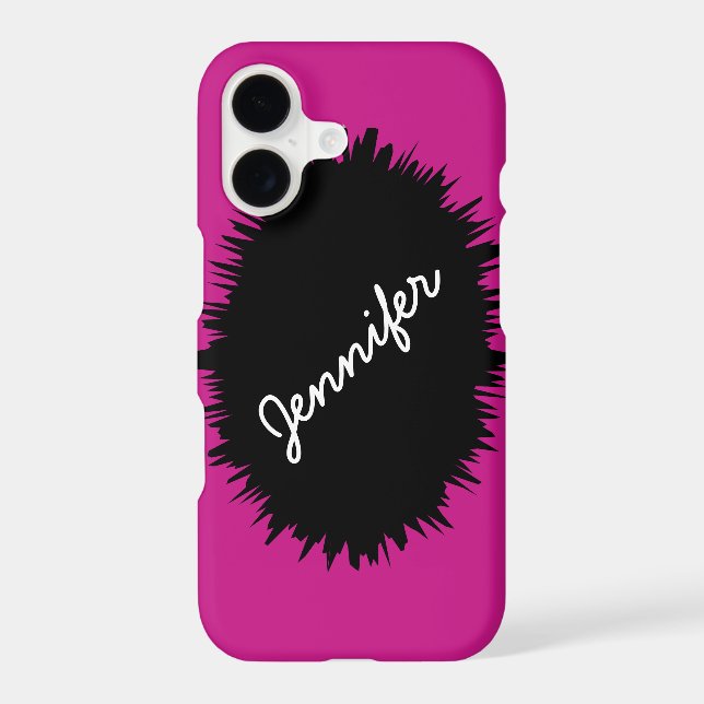 Hot Pink & Black, Personalized Name Case-Mate iPhone Case (Back)
