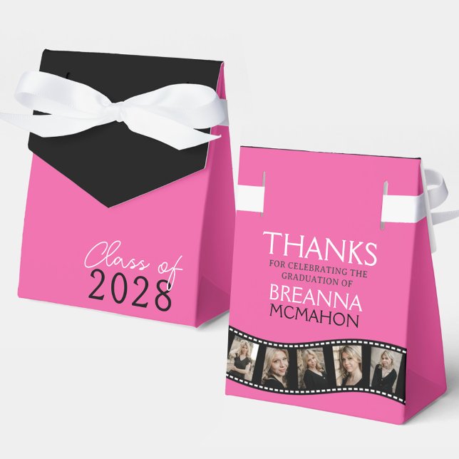 Hot Pink & Black Photo Collage Filmstrip Favor Box (Creator Uploaded)