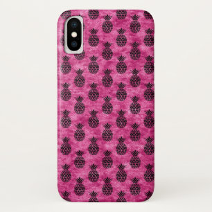 Hot Pink & Black Pineapple Tropical Summer Pattern iPhone X Case