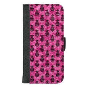 Hot Pink & Black Pineapple Tropical Summer Pattern iPhone 8/7 Plus Wallet Case