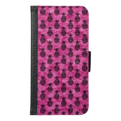 Hot Pink &amp; Black Pineapple Tropical Summer Pattern Samsung Galaxy S6 Wallet Case