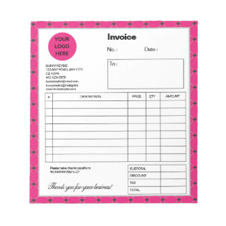 Hot Pink Black Plaid Company Business Invoice Note