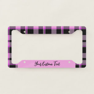 Hot Pink Black Plaid Gingham Tartan Pattern  License Plate Frame
