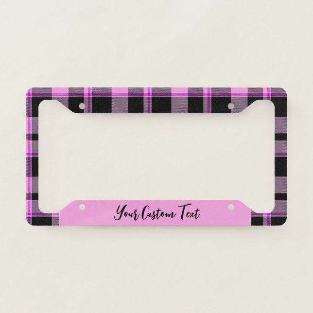Hot Pink Black Plaid Gingham Tartan Pattern  License Plate Frame (Front)