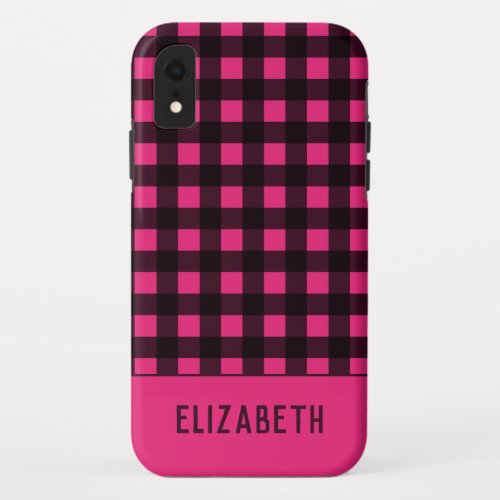 Hot Pink Black Plaid Name iPhone XR Case