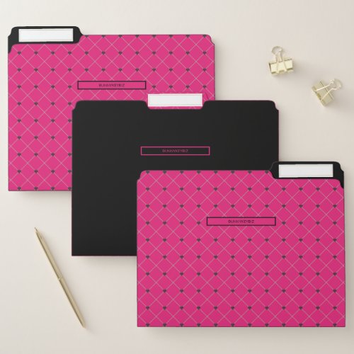 Hot Pink Black Plaid with Company Business Name File Folder