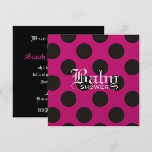 Hot Pink & Black Polka Dot Baby Invitation