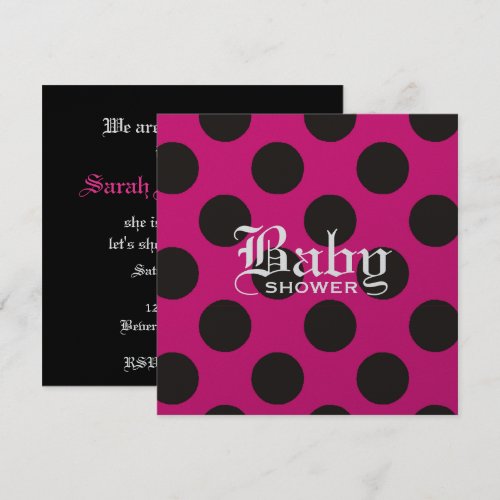 Hot Pink &amp; Black Polka Dot Baby Invitation