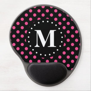 Hot Pink Black Polka Dots Monogram Gel Mouse Pad