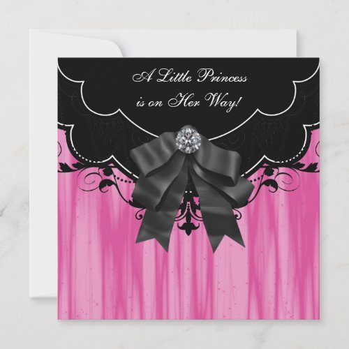 Hot Pink Black Princess Baby Shower Invitations