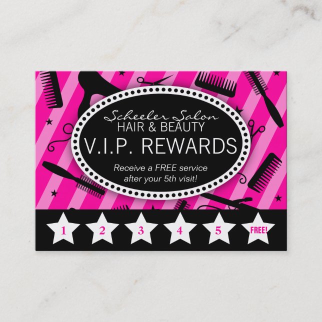 Hot Pink & Black Salon Loyalty Card (Front)