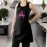 Hot Pink Black Script Girly Monogram Name Apron<br><div class="desc">Black and Hot Pink Monogram Name Apron. This makes the perfect sweet 16 birthday,  wedding,  bridal shower,  anniversary,  baby shower or bachelorette party gift for someone that loves glam luxury and chic styles.</div>
