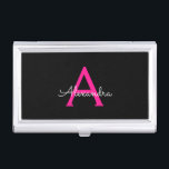 Hot Pink Black Script Girly Monogram Name Business Card Case<br><div class="desc">Black and Hot Pink Simple Script Monogram Name Business Card Holder. This makes the perfect sweet 16 birthday,  wedding,  bridal shower,  anniversary,  baby shower or bachelorette party gift for someone that loves glam luxury and chic styles.</div>