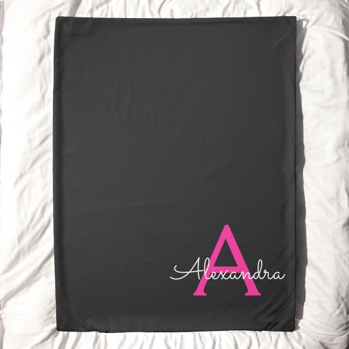Hot Pink Black Script Girly Monogram Name