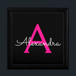 Hot Pink Black Script Girly Monogram Name Gift Box<br><div class="desc">Black and Hot Pink Simple script Monogram Name Jewelry Keepsake Box. This makes the perfect graduation,  birthday,  wedding,  bridal shower,  anniversary,  baby shower or bachelorette party gift for someone that loves glam luxury and chic styles.</div>