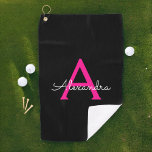 Hot Pink Black Script Girly Monogram Name Golf Towel<br><div class="desc">Black and Hot Pink  Monogram Name Golf Towel. This makes the perfect sweet 16 birthday,  wedding,  bridal shower,  anniversary,  baby shower or bachelorette party gift for someone that loves glam luxury and chic styles.</div>