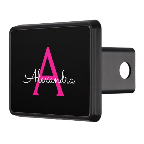 Hot Pink Black Script Girly Monogram Name Hitch Cover