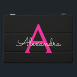 Hot Pink Black Script Girly Monogram Name iPad Pro Cover<br><div class="desc">Black and Hot Pink Simple Script Monogram Name Laptop Case. This makes the perfect sweet 16 birthday,  wedding,  bridal shower,  anniversary,  baby shower or bachelorette party gift for someone that loves glam luxury and chic styles.</div>